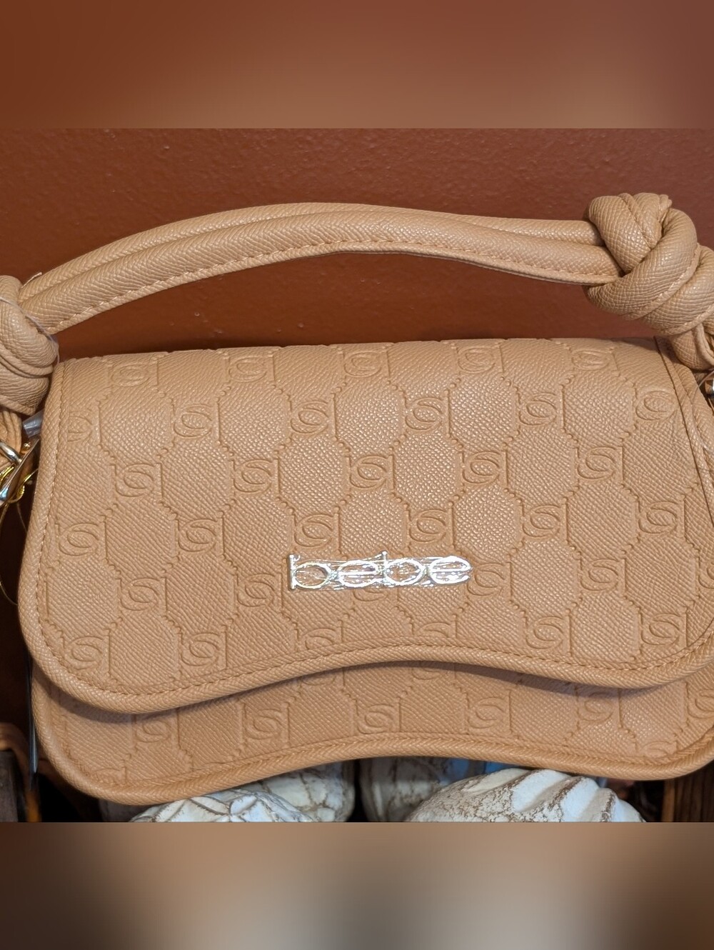 bebe Camel Color Knotted-Handle Shoulder Bag with Coin Pouch